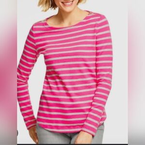 Womens Talbots‎ Stripe Cotton Gold Zipper Top Shirt